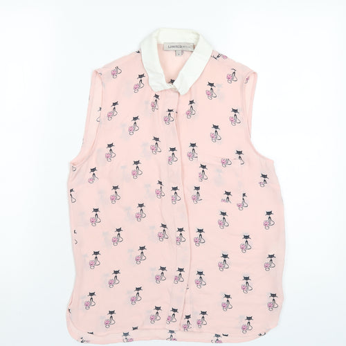 Marks and Spencer Womens Pink Geometric Polyester Basic Button-Up Size 8 Collared