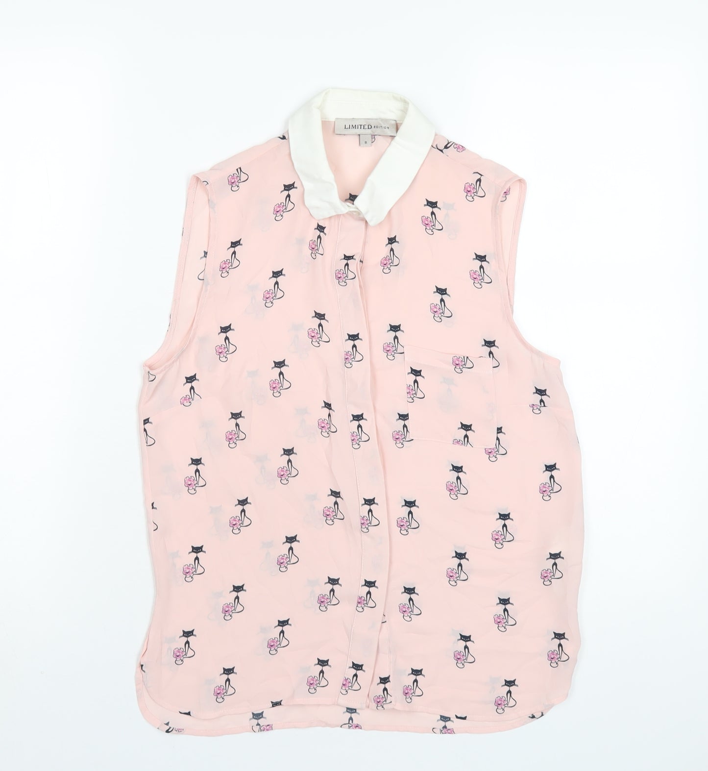 Marks and Spencer Womens Pink Geometric Polyester Basic Button-Up Size 8 Collared