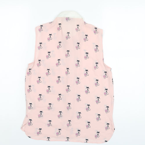 Marks and Spencer Womens Pink Geometric Polyester Basic Button-Up Size 8 Collared