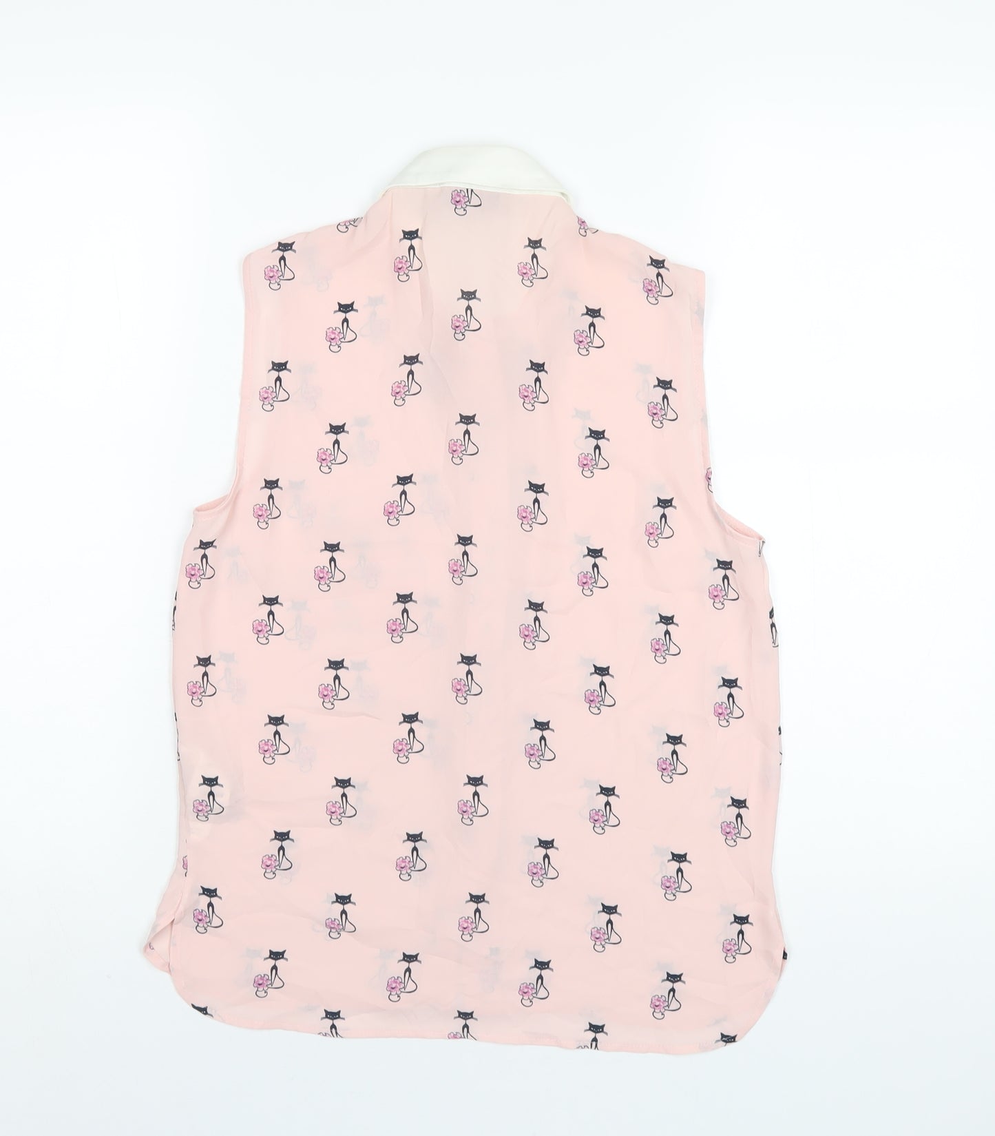 Marks and Spencer Womens Pink Geometric Polyester Basic Button-Up Size 8 Collared