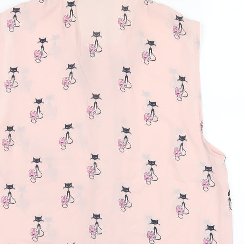 Marks and Spencer Womens Pink Geometric Polyester Basic Button-Up Size 8 Collared