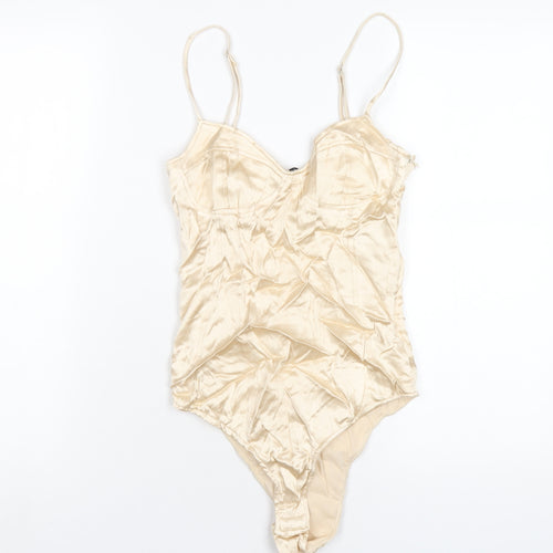 Zara Womens Ivory Polyester Bodysuit One-Piece Size XS Zip