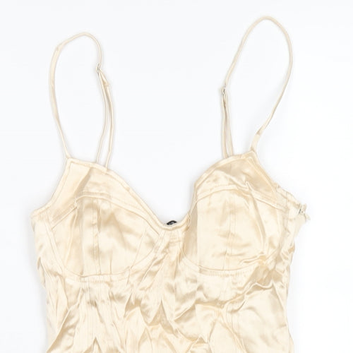 Zara Womens Ivory Polyester Bodysuit One-Piece Size XS Zip