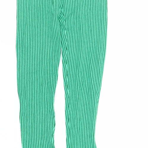 PRETTYLITTLETHING Womens Green Striped Viscose Carrot Leggings Size S L32 in - Elasticated Waist