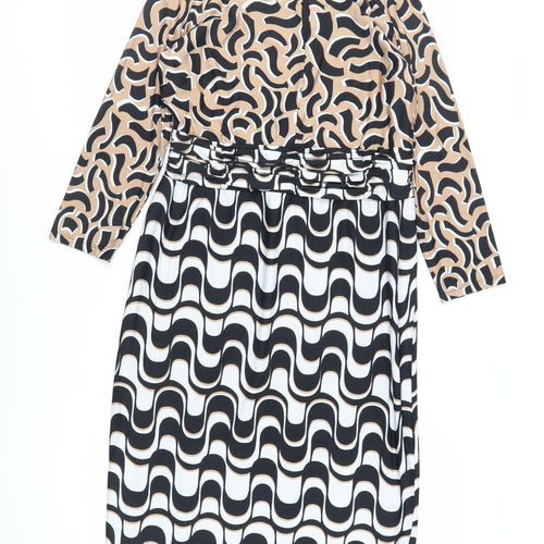 Debenhams Womens Black Geometric Polyester Pencil Dress Size 14 Round Neck Pullover - Keyhole Neckline