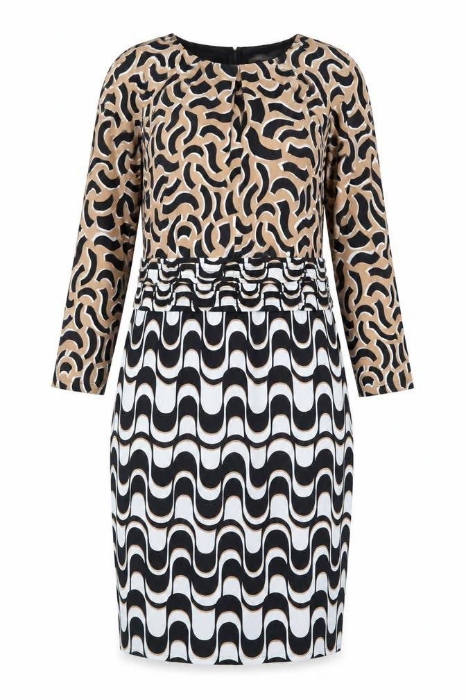 Debenhams Womens Black Geometric Polyester Pencil Dress Size 14 Round Neck Pullover - Keyhole Neckline