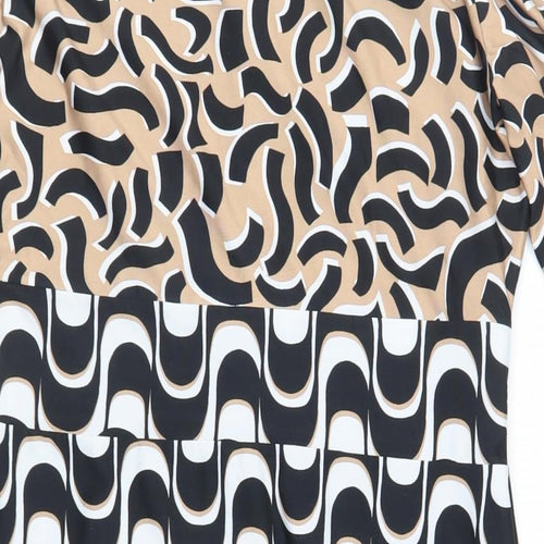 Debenhams Womens Black Geometric Polyester Pencil Dress Size 14 Round Neck Pullover - Keyhole Neckline