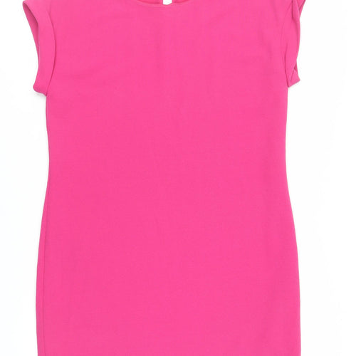 NEXT Womens Pink Polyester Shift Size 12 Round Neck Button