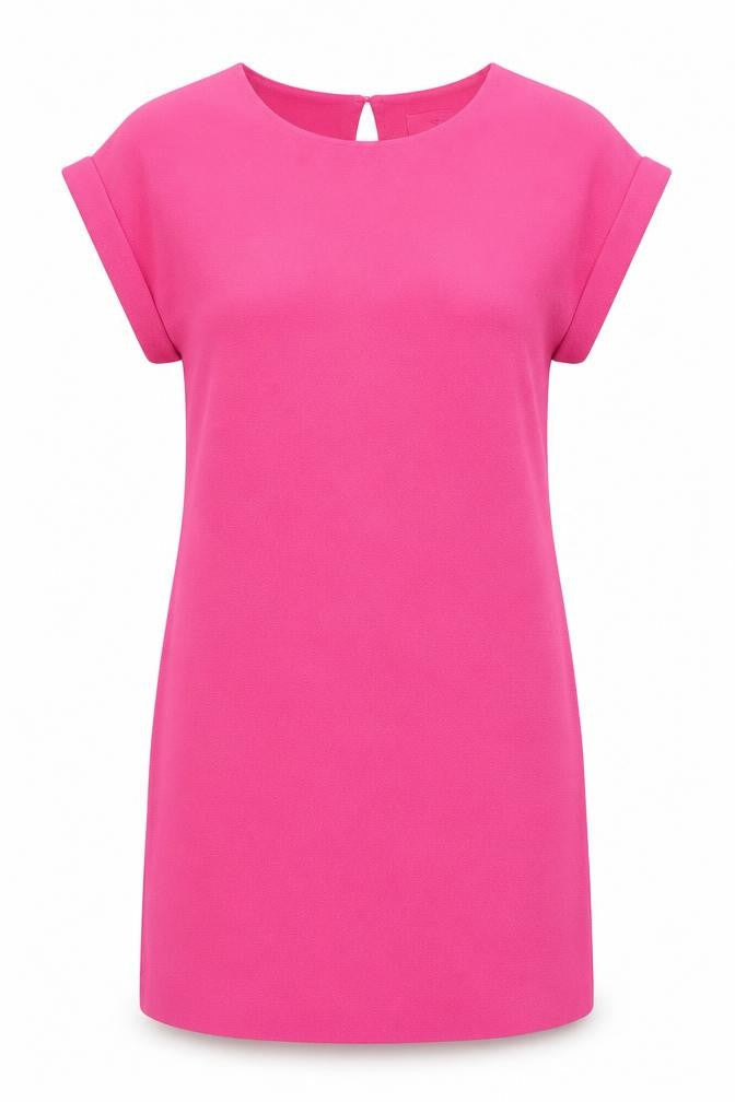 Front view of Next women’s pink polyester shift, size UK 12, round neck button