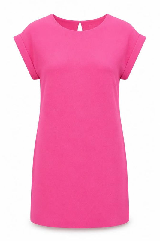 Front view of Next women’s pink polyester shift, size UK 12, round neck button
