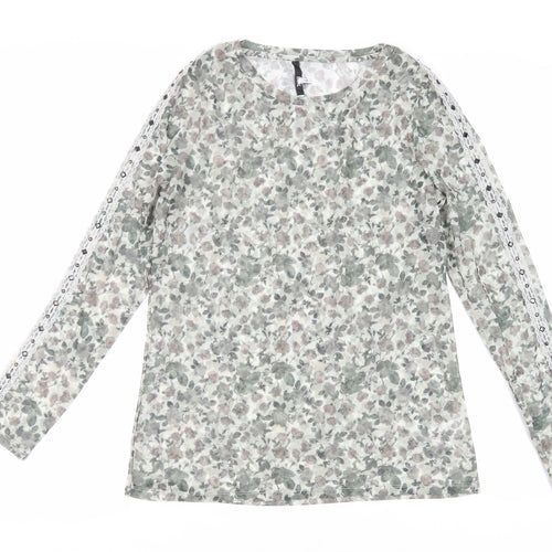 NEXT Womens Green Floral Polyester Basic Blouse Size 14 Crew Neck - Sheer