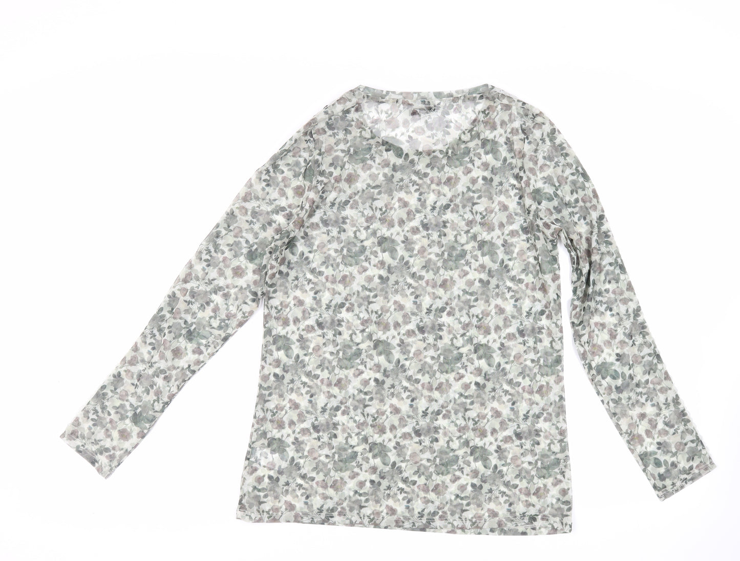 NEXT Womens Green Floral Polyester Basic Blouse Size 14 Crew Neck - Sheer