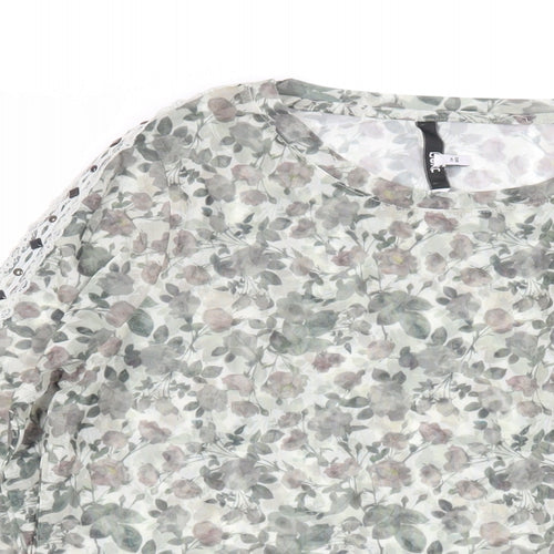 NEXT Womens Green Floral Polyester Basic Blouse Size 14 Crew Neck - Sheer