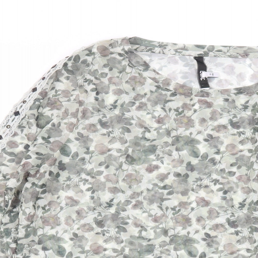 NEXT Womens Green Floral Polyester Basic Blouse Size 14 Crew Neck - Sheer