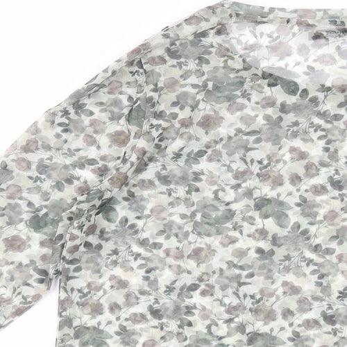 NEXT Womens Green Floral Polyester Basic Blouse Size 14 Crew Neck - Sheer
