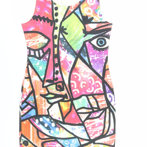 FIGA Womens Multicoloured Geometric Polyester Mini Size 10 Round Neck Pullover