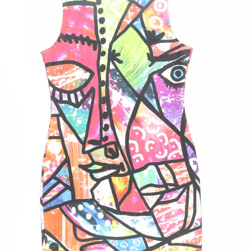 FIGA Womens Multicoloured Geometric Polyester Mini Size 10 Round Neck Pullover