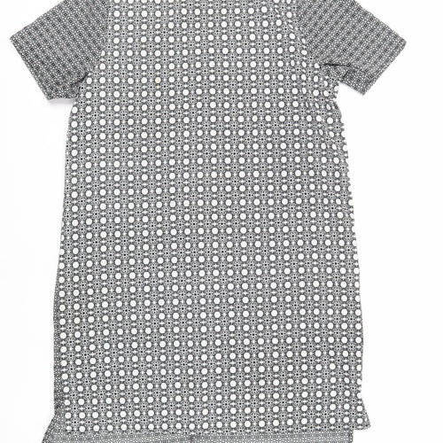 New Look Womens Black Geometric Polyester Shift Size 14 Round Neck Button