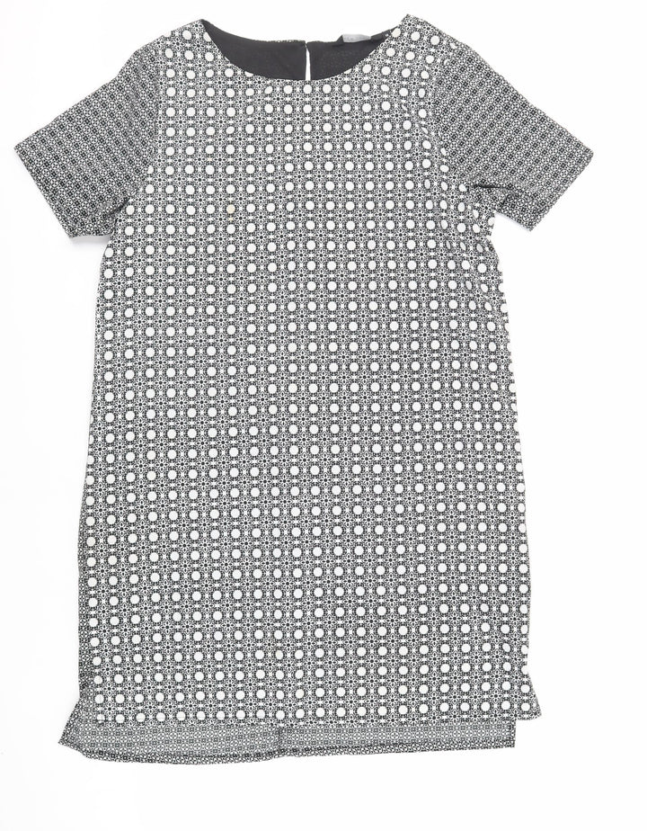 New Look Womens Black Geometric Polyester Shift Size 14 Round Neck Button