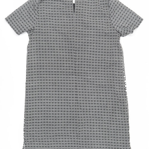 New Look Womens Black Geometric Polyester Shift Size 14 Round Neck Button
