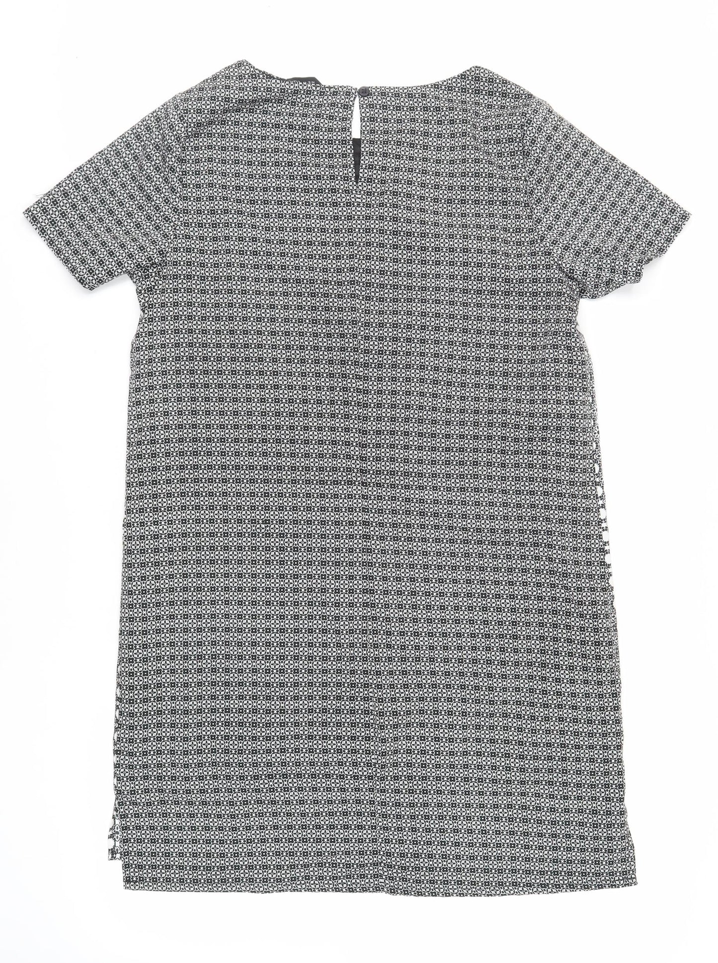 New Look Womens Black Geometric Polyester Shift Size 14 Round Neck Button
