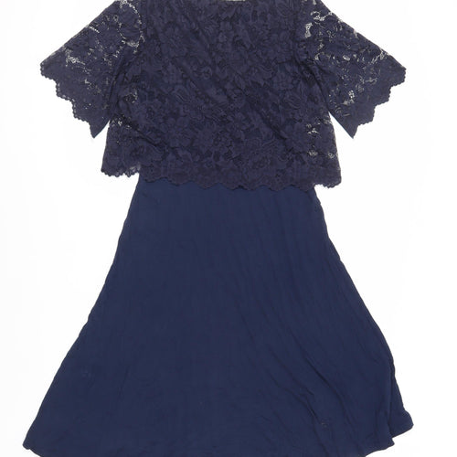 H&M Mama Womens Blue Viscose A-Line Size M Round Neck Pullover - Lace Top