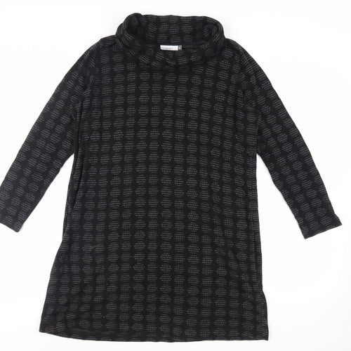 Adini Womens Black Geometric Cotton Jumper Dress Size M Roll Neck Pullover
