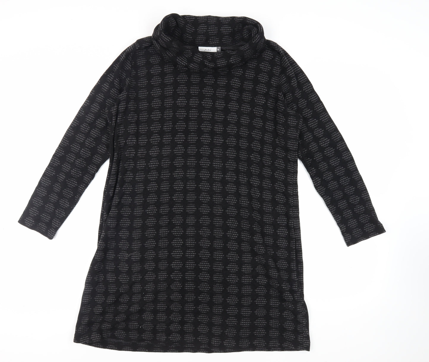 Adini Womens Black Geometric Cotton Jumper Dress Size M Roll Neck Pullover