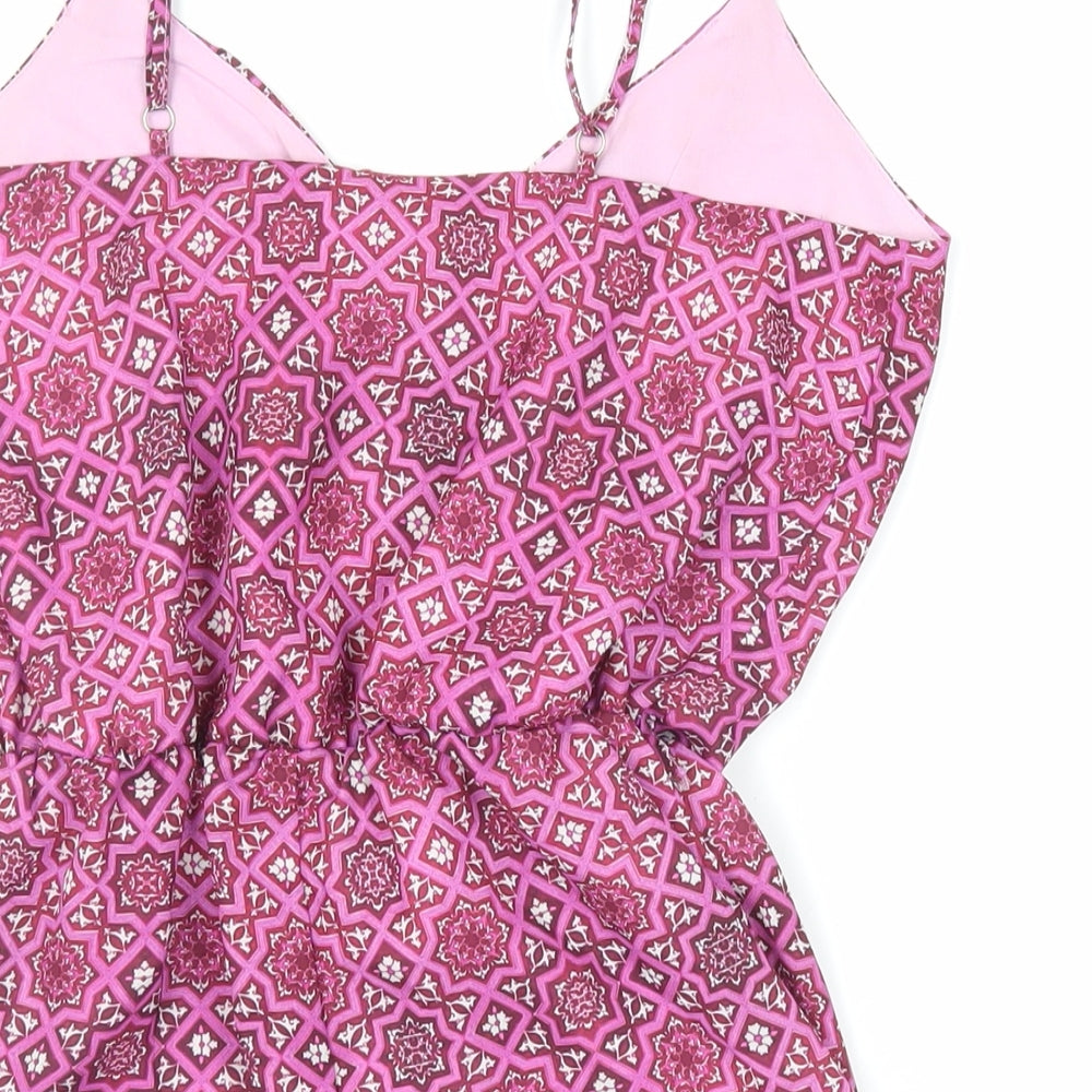 Missguided Womens Pink Geometric Polyester Playsuit One-Piece Size 6 Button - Elasticated Waist