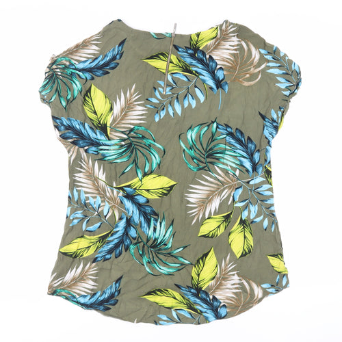 Dorothy Perkins Womens Green Geometric Viscose Basic Blouse Size 14 Round Neck
