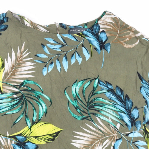 Dorothy Perkins Womens Green Geometric Viscose Basic Blouse Size 14 Round Neck