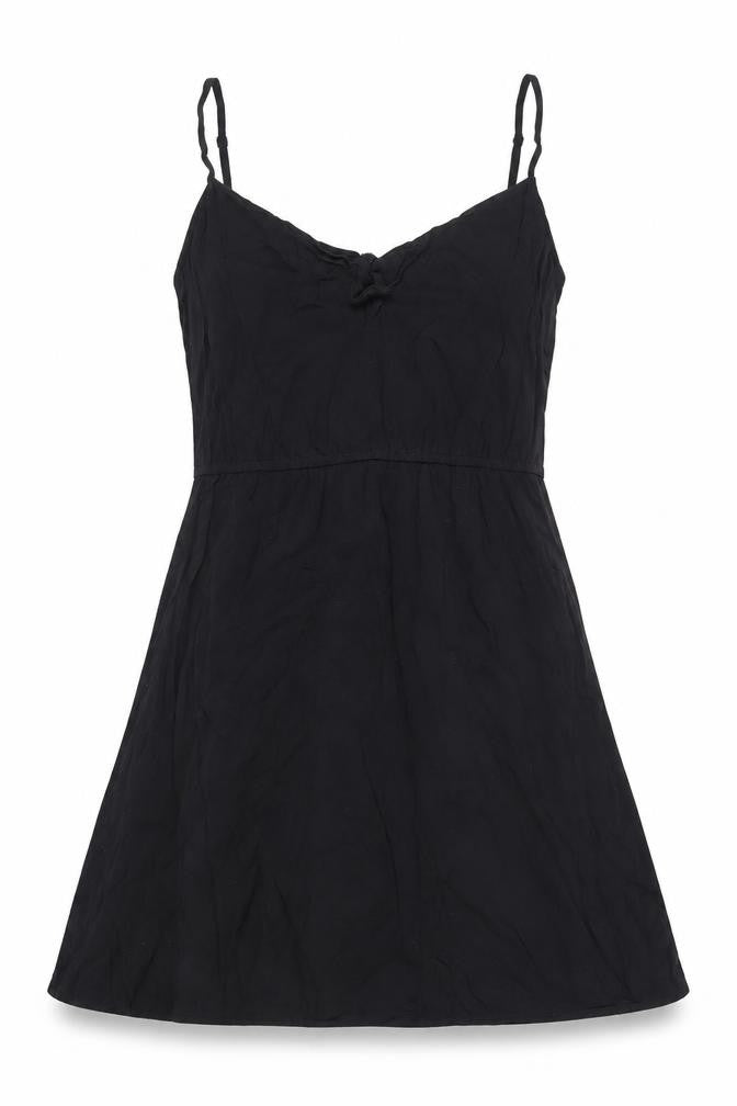 Front view of Divided by H&M women’s black viscose mini, size UK 12, v-neck pullover