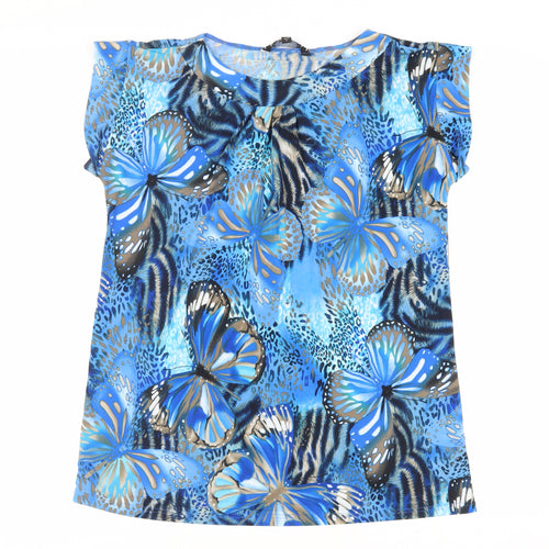 Joanna Hope Womens Blue Geometric Polyester Tunic Blouse Size 16 Round Neck