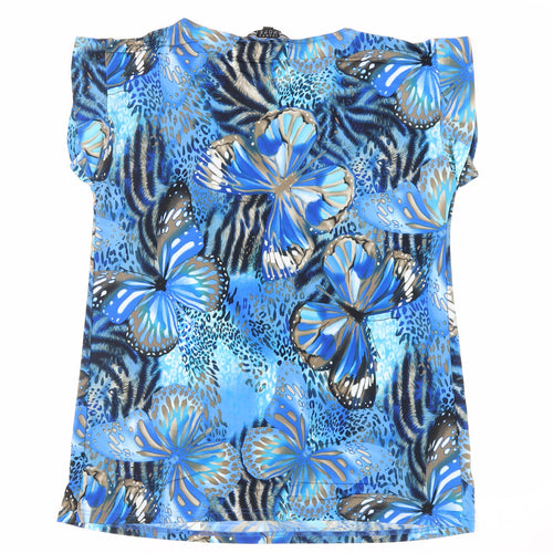 Joanna Hope Womens Blue Geometric Polyester Tunic Blouse Size 16 Round Neck