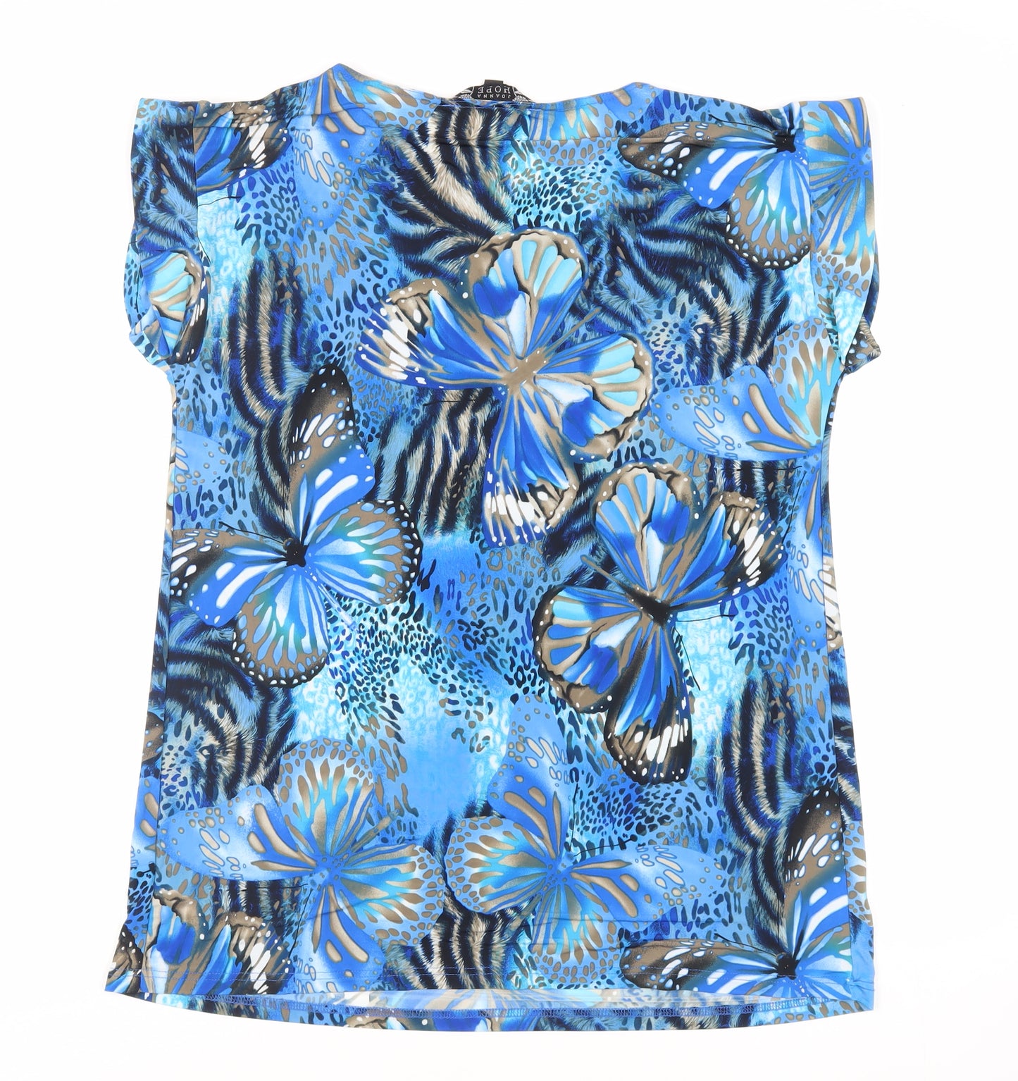 Joanna Hope Womens Blue Geometric Polyester Tunic Blouse Size 16 Round Neck