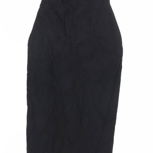 PRETTYLITTLETHING Womens Black Viscose Bodycon Size 10 One Shoulder Zip - Cut Out Detail