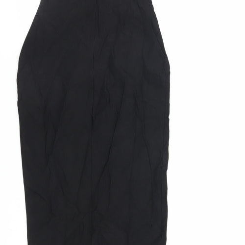 PRETTYLITTLETHING Womens Black Viscose Bodycon Size 10 One Shoulder Zip - Cut Out Detail