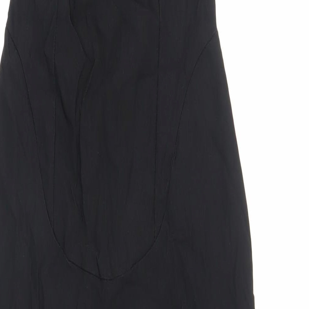 PRETTYLITTLETHING Womens Black Viscose Bodycon Size 10 One Shoulder Zip - Cut Out Detail