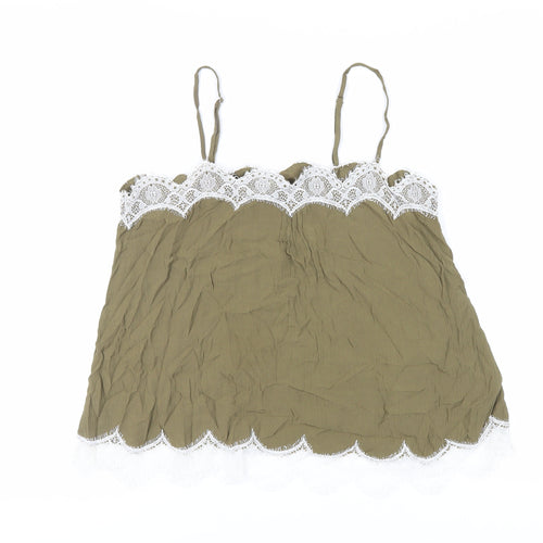 Marks and Spencer Womens Green Viscose Camisole Tank Size 14 Square Neck - Lace Detail