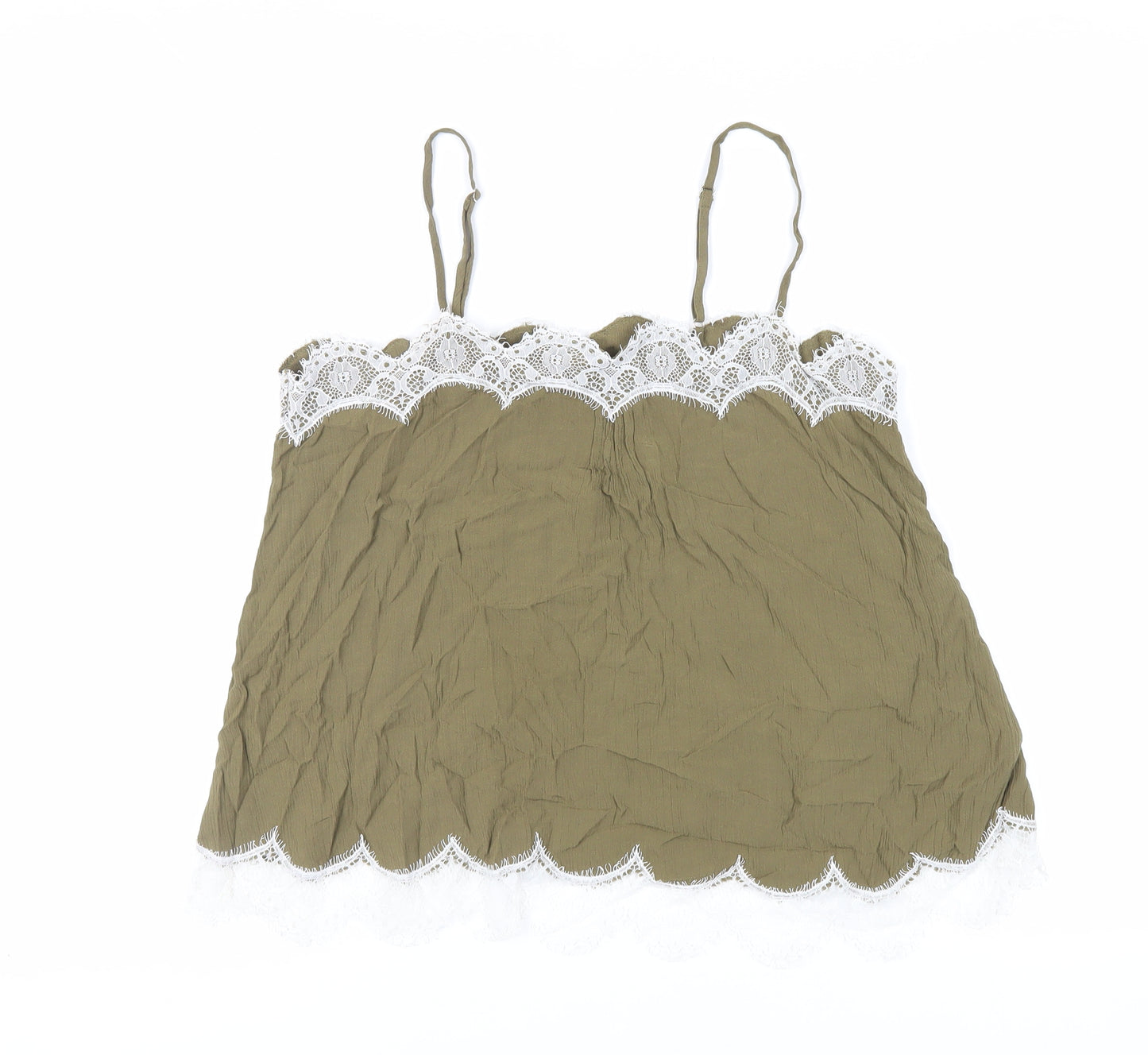 Marks and Spencer Womens Green Viscose Camisole Tank Size 14 Square Neck - Lace Detail