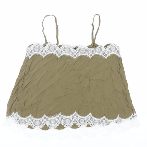 Marks and Spencer Womens Green Viscose Camisole Tank Size 14 Square Neck - Lace Detail