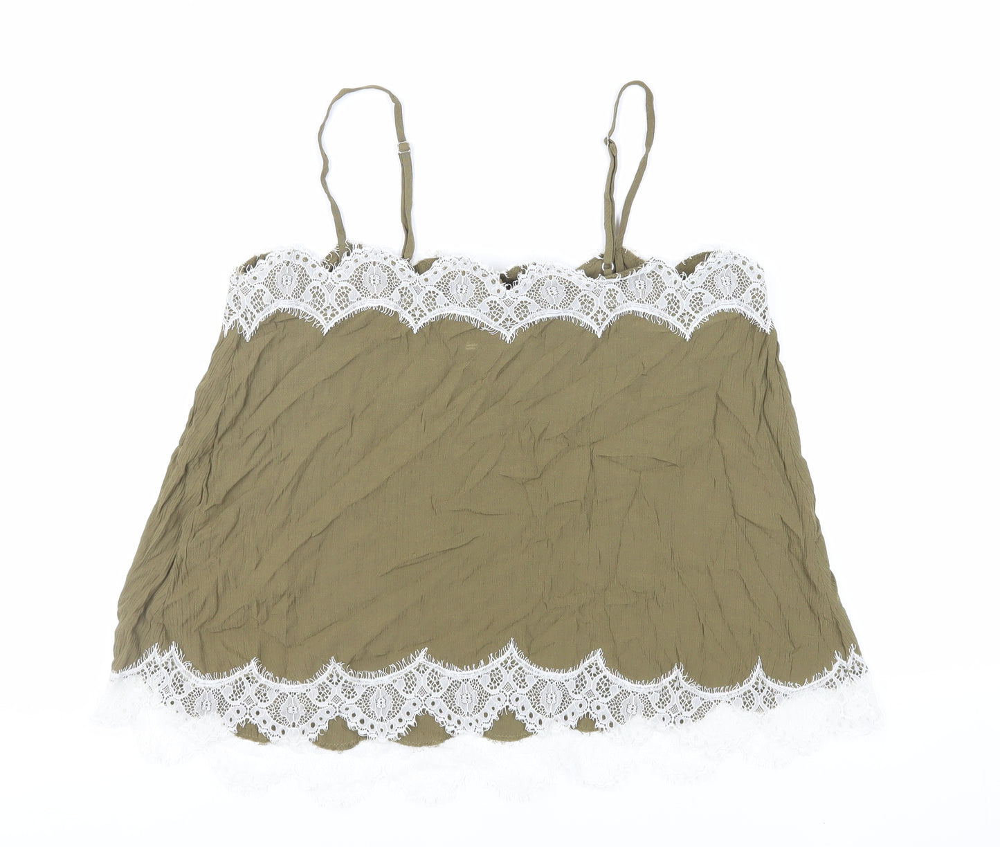 Marks and Spencer Womens Green Viscose Camisole Tank Size 14 Square Neck - Lace Detail