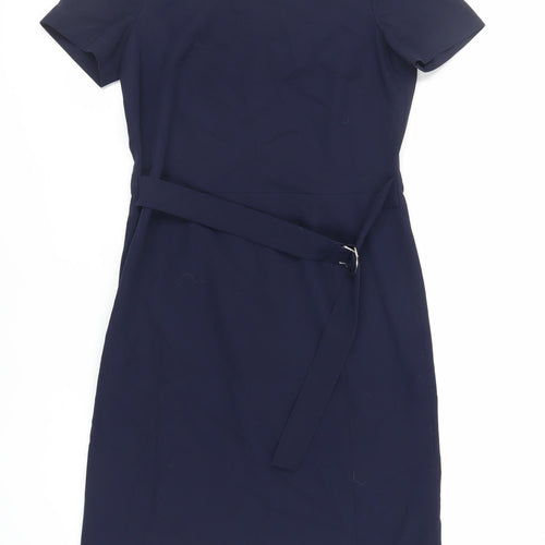 NEXT Womens Blue Polyester Pencil Dress Size 10 Round Neck Zip - Belted