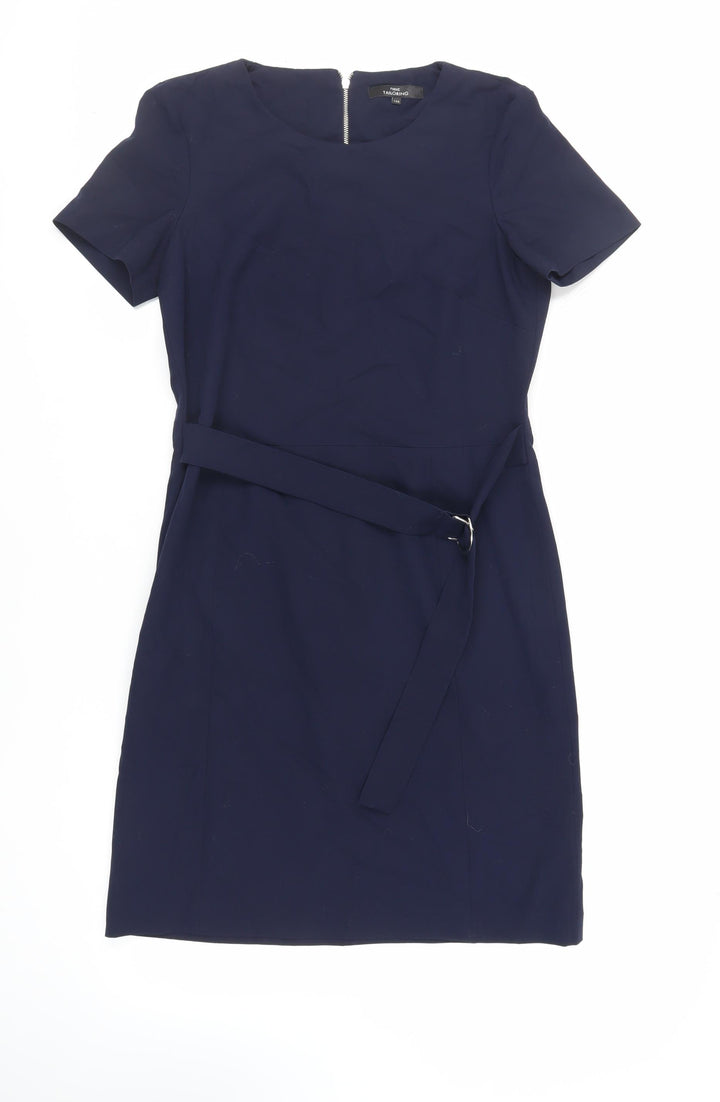 NEXT Womens Blue Polyester Pencil Dress Size 10 Round Neck Zip - Belted