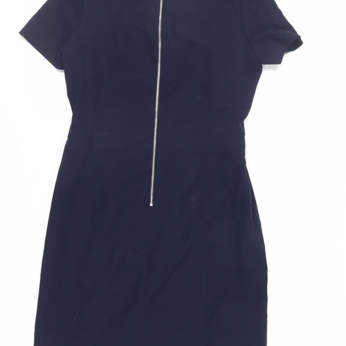 NEXT Womens Blue Polyester Pencil Dress Size 10 Round Neck Zip - Belted