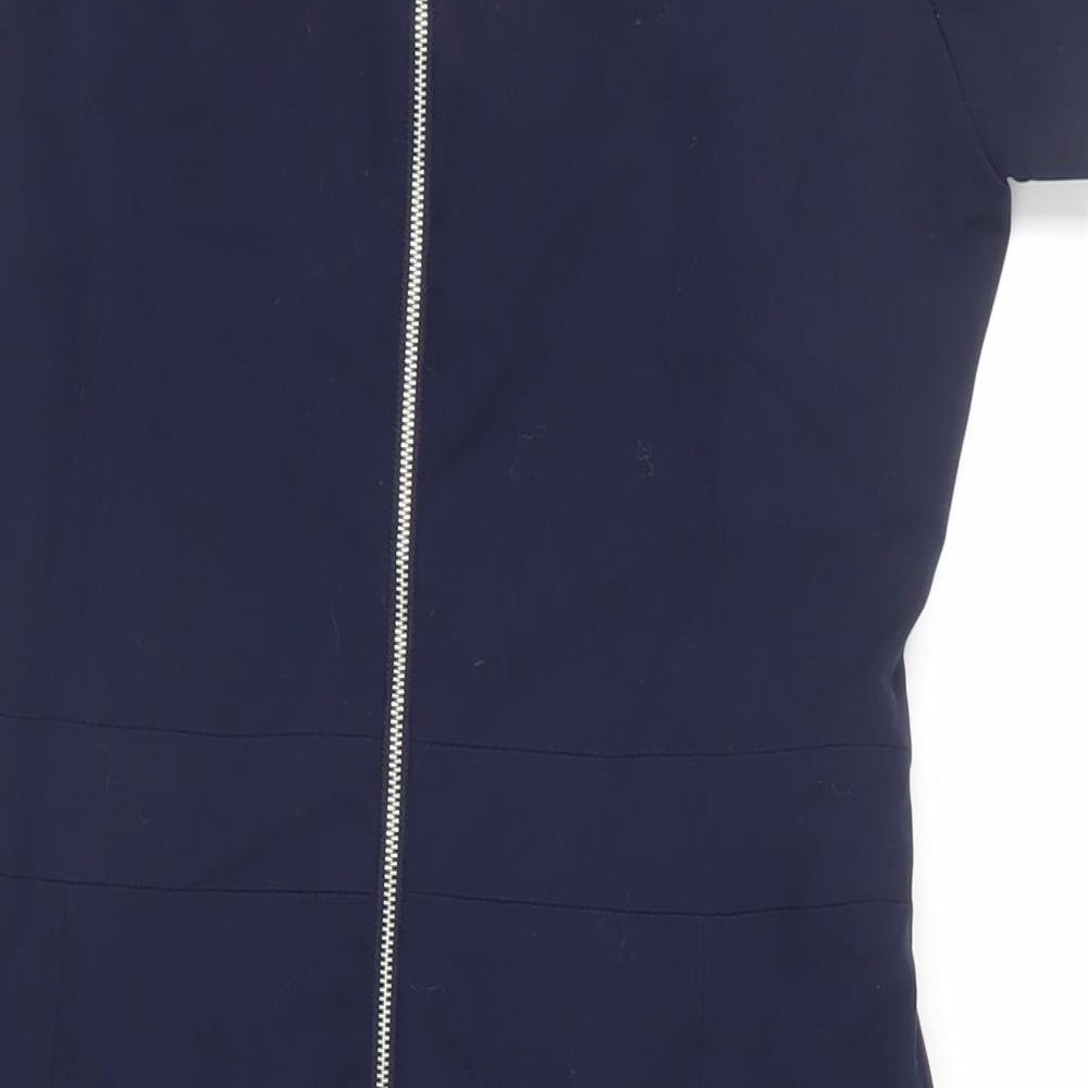 NEXT Womens Blue Polyester Pencil Dress Size 10 Round Neck Zip - Belted