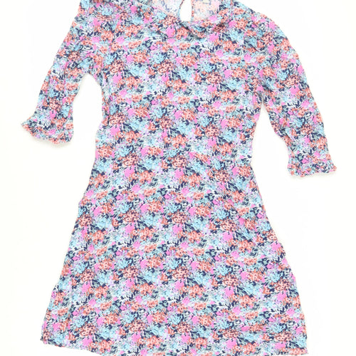 Marks and Spencer Womens Multicoloured Geometric Viscose A-Line Size 14 Collared Button