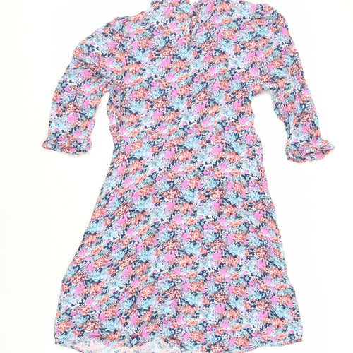 Marks and Spencer Womens Multicoloured Geometric Viscose A-Line Size 14 Collared Button
