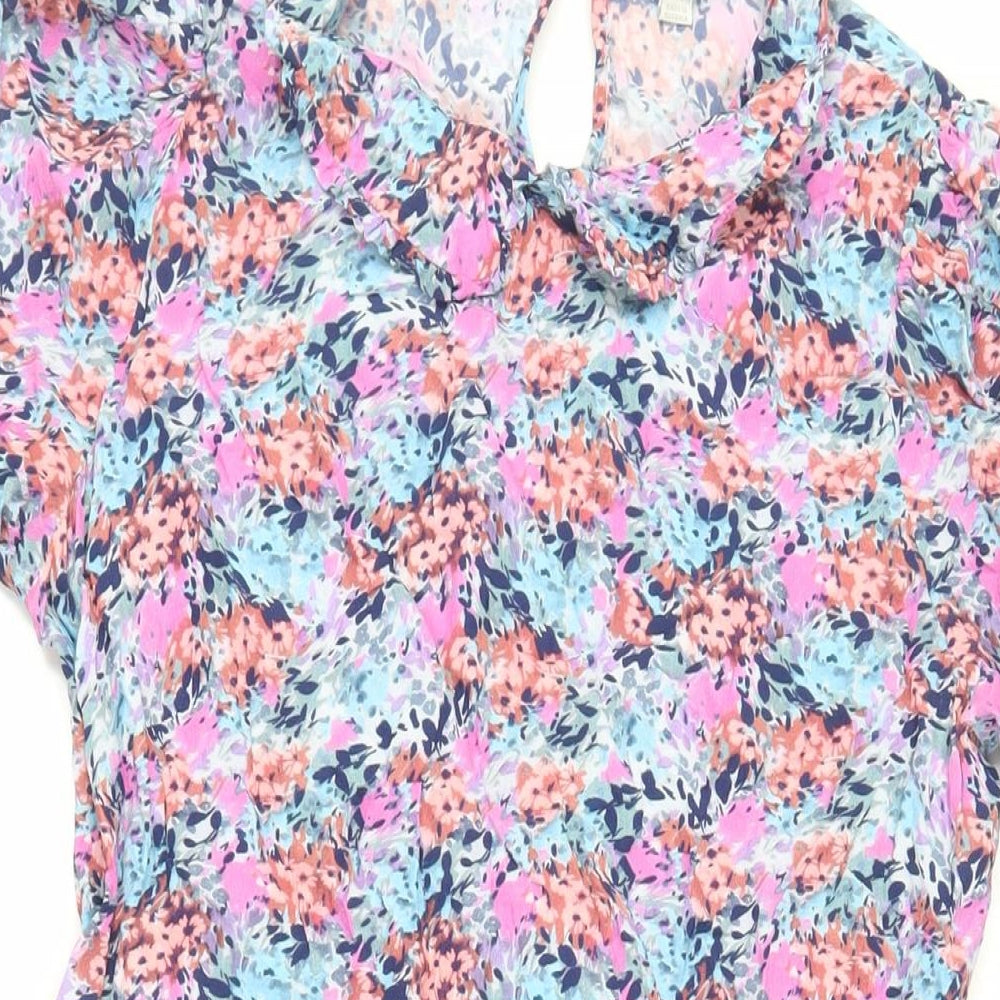 Marks and Spencer Womens Multicoloured Geometric Viscose A-Line Size 14 Collared Button