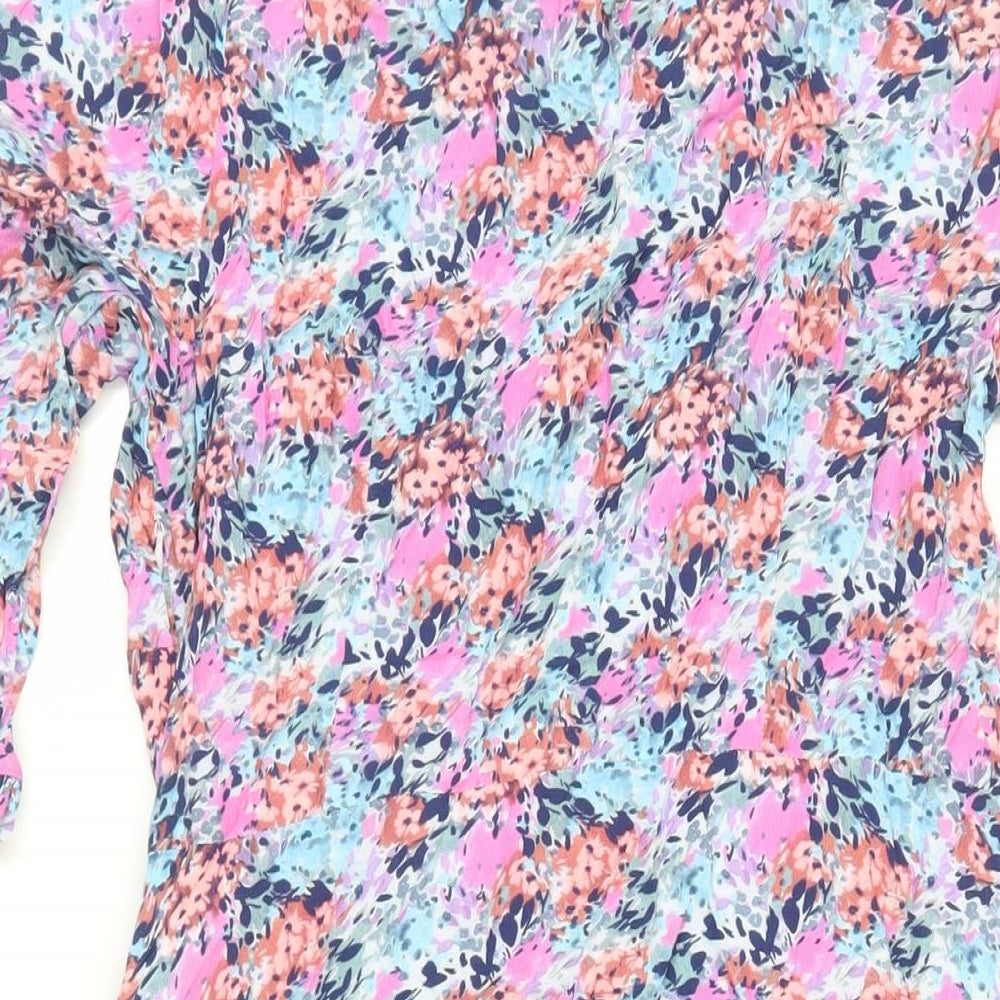 Marks and Spencer Womens Multicoloured Geometric Viscose A-Line Size 14 Collared Button